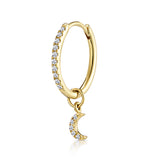 Single Stellato Diamond  Hoop Moon Charm Earring 0.11ct In 9k Gold