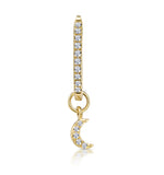 Single Stellato Diamond  Hoop Moon Charm Earring 0.11ct In 9k Gold