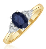 Sapphire 7 X 5mm And Diamond 18k Gold Ring