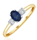 Sapphire 6 X 4mm And Diamond 18k Gold Ring  N4312