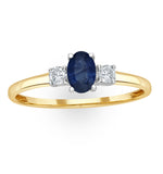 Sapphire 6 X 4mm And Diamond 18k Gold Ring  N4312