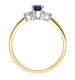 Sapphire 6 X 4mm And Diamond 18k Gold Ring  N4312