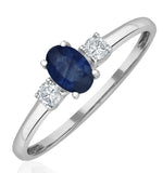 Sapphire 6 X 4mm And Diamond 18k White Gold Ring