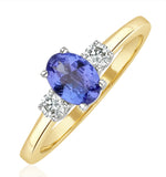 Tanzanite 7 X 5mm And Diamond 18k Gold Ring  N4317