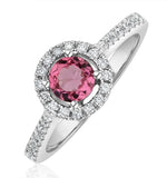 Pink Tourmaline 0.50ct And Diamond Halo 18k Gold Ring Ut39