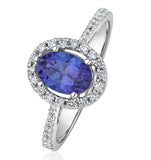 Tanzanite 7 X 5mm And 0.30ct Diamond 18k White Gold Ring