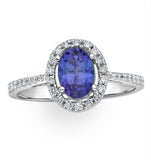Tanzanite 7 X 5mm And 0.30ct Diamond 18k White Gold Ring