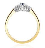 Sapphire 5 X 3mm And Diamond 9k Gold Ring  A3227