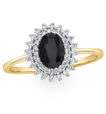 Sapphire 7 X 5mm And Diamond 9k Gold Ring
