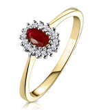 Ruby 5 X 3mm And Diamond 9k Gold Ring