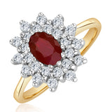 Ruby 6 X 4mm And Diamond 9k Gold Ring  A3372
