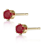 Ruby 3 X 3mm 9k Yellow Gold Stud Earrings