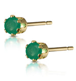 Emerald 3 X 3mm 9k Yellow Gold Stud Earrings