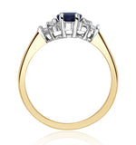 Sapphire 7 X 5mm And Diamond 18k Gold Ring