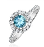 Halo Aquamarine 0.50ct And Diamond 18k White Gold Ring
