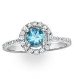 Halo Aquamarine 0.50ct And Diamond 18k White Gold Ring