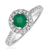 Halo  Emerald 0.50ct And Diamond 18k White Gold Ring