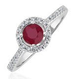 Halo Ruby 0.65ct And Diamond 18k White Gold Ring