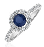 Halo Sapphire 0.75ct And Diamond 0.36ct 18k White Gold Ring