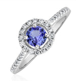 Halo Tanzanite 8.7mm And 0.36ct Diamond 18k White Gold Ring