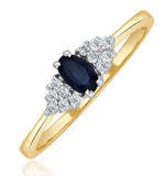 Sapphire 5 X 3mm And Diamond 9k Gold Ring  A3227