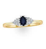 Sapphire 5 X 3mm And Diamond 9k Gold Ring  A3227