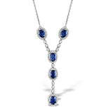 Sapphire 6 X 4 Mm And Diamond 9k White Gold Necklace
