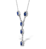 Sapphire 6 X 4 Mm And Diamond 9k White Gold Necklace