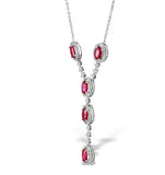 Ruby 4 X 6mm And Diamond 9k White Gold Necklace