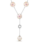 Pink Sapphire Pearl Shell And Diamond Stellato Necklace 9k White Gold