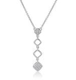 Stellato Collection Diamond Squares Drop Necklace In 9k White Gold