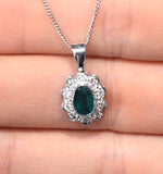 Emerald 0.43ct And Diamond 9k White Gold Pendant Necklace