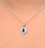Emerald 0.43ct And Diamond 9k White Gold Pendant Necklace