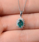 Emerald 7 X 5mm And Diamond 9k White Gold Pendant Necklace