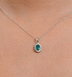 Emerald 7 X 5mm And Diamond 9k White Gold Pendant Necklace