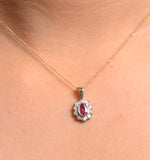 Pink Sapphire 6 X 4mm And Diamond 9k Yellow Gold Pendant Necklace