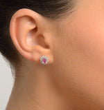 Pink Sapphire 6 X 4mm And Diamond 9k White Gold Earrings B3672