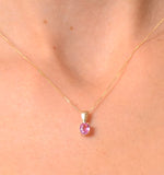 Pink Sapphire 5 X 4mm 9k Yellow Gold Pendant Necklace