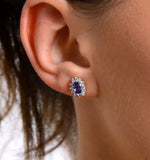 Tanzanite 6 X 4mm And Diamond 9k Yellow Gold Earrings
