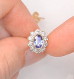 Tanzanite 6 X 4mm And Diamond 9k Yellow Gold Earrings  B3695