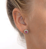 Pink Sapphire 6 X 4mm And Diamond 9k Yellow Gold Earrings B3696