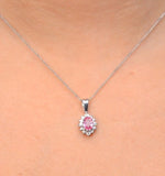 Pink Sapphire 6 X 4mm And Diamond 9k White Gold Pendant Necklace