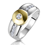 Diamond Shoulder Ring In 9k Two Tone Gold Rubover Setting