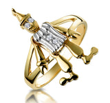 Diamond Clown Ring With Moving Arms And Legs In 9k Gold