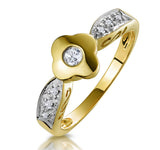 0.10ct Diamond Flower Ring With Shoulders In 9k Gold