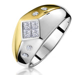 Diamond Ring With Bezeled Shoulders In Two Tone Gold