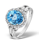 Blue Topaz 3.42ct And Diamond 9k White Gold Ring