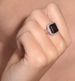 Smokey Quartz 3.28ct And Diamond 9k White Gold Ring