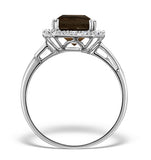 Smokey Quartz 3.28ct And Diamond 9k White Gold Ring