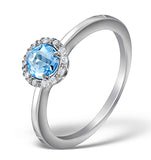 Blue Topaz 7mm And Diamond Ring 9k White Gold